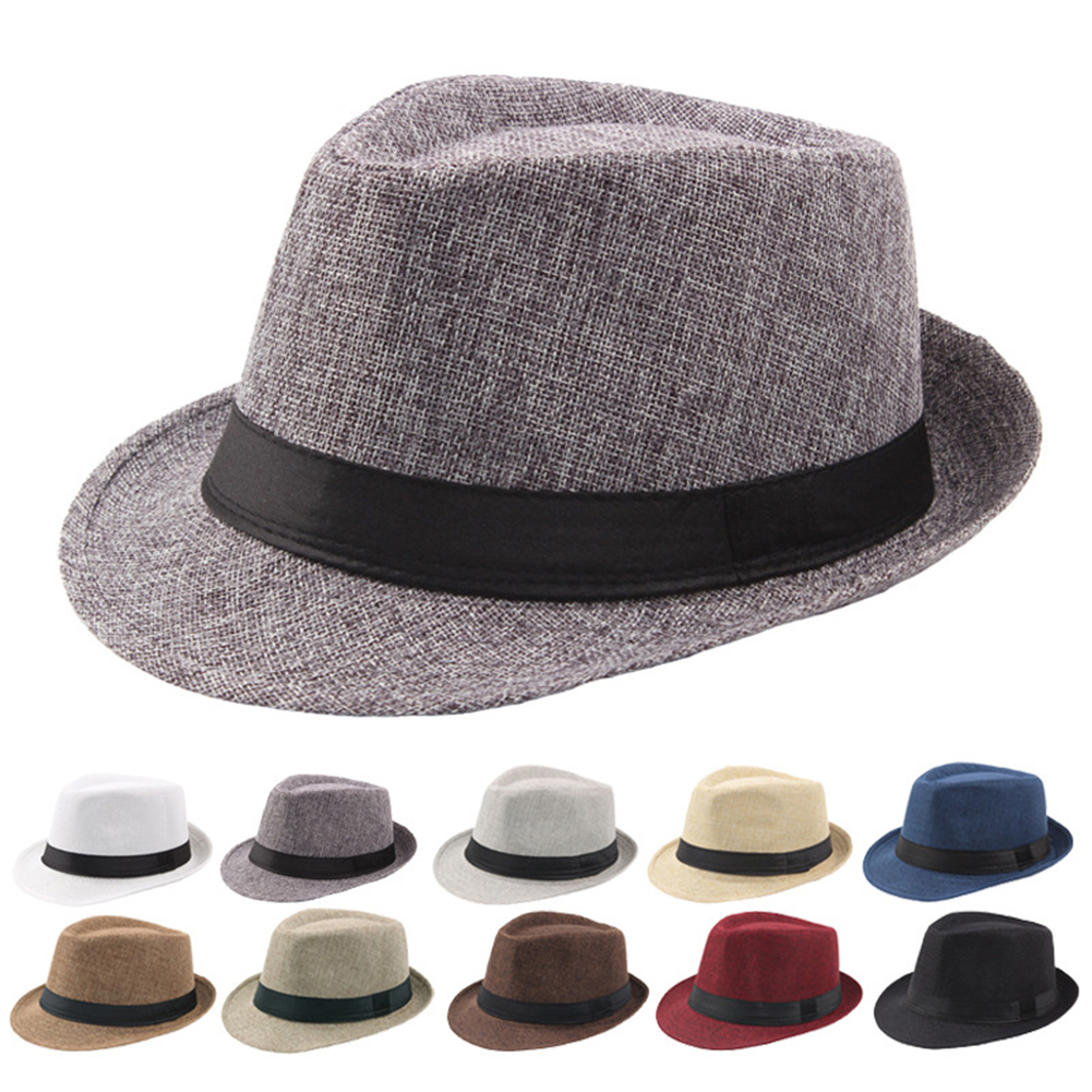 Lomubue Men Solid Color Wide Brim Fedora Felt Hat, Panama Cap Boater, Summer Beach Sunhat, Red